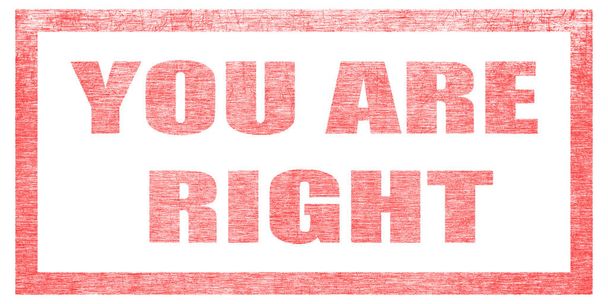 Red stamp on a white background, isolated. Lettering or text: YOU ARE RIGHT - Valokuva, kuva