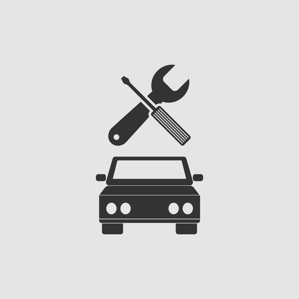 Car service icon flat. Black pictogram on grey background. Vector illustration symbol - Vector, Image