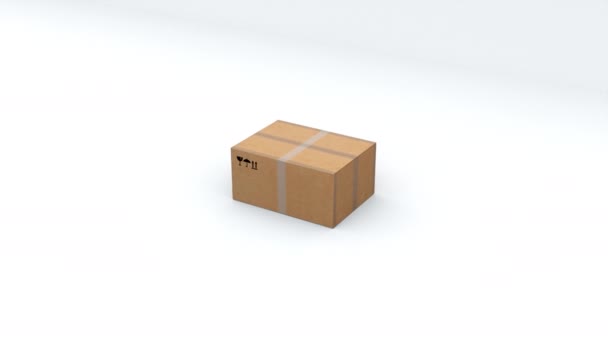 Çeşitli ürünler göndermek için karton kutu, bilgisayar üretimi. Malların güvenli şekilde taşınması kavramı. Teknolojik arkaplanın 3d görüntülenmesi - Video, Çekim