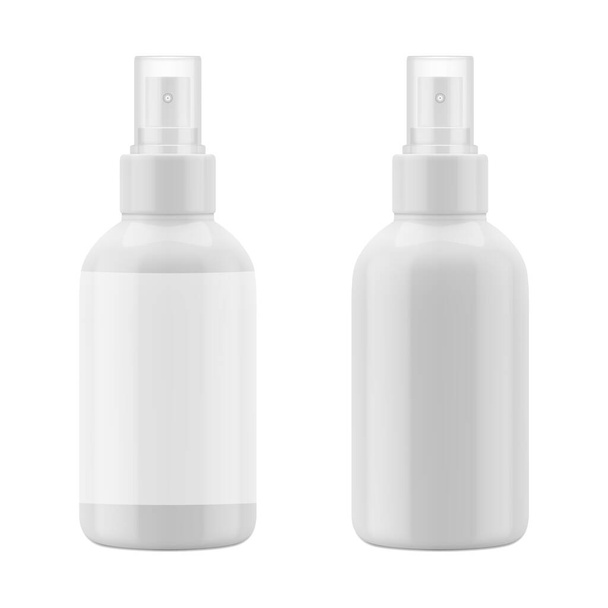 Weiße Plastikflaschenattrappe. Leere Verpackungen - Spray für Kosmetika, Luftreiniger, Deo. Vektor EPS10. - Vektor, Bild