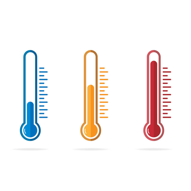 Термометр символа в различных цветах и уровнях. Набор значков температуры в плоском стиле. Изолированная векторная иллюстрация
. - Вектор,изображение