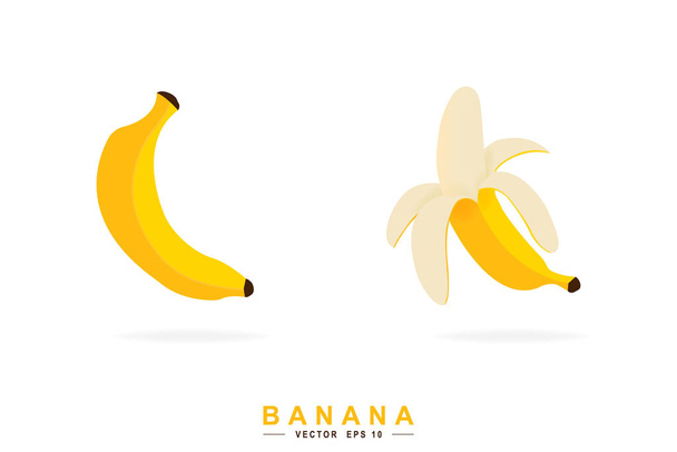Cartoon style banana and peeled banana. Vegetarian diet. Isolated vector illustration. - Vector, Image