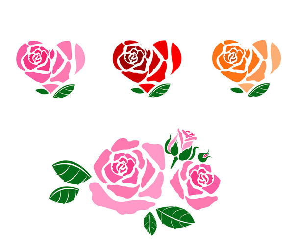 velký set romantické růže květ - Vektor, obrázek