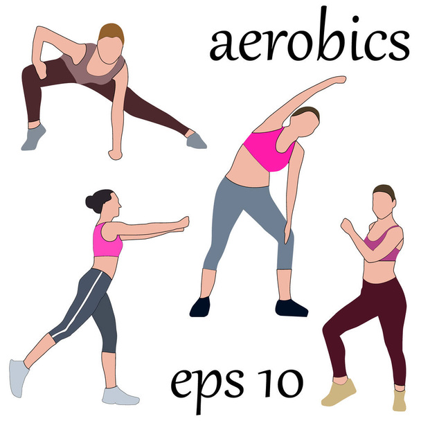 people who are engaged in aerobics, vector illustration, isolate on a white background - Vector, Image