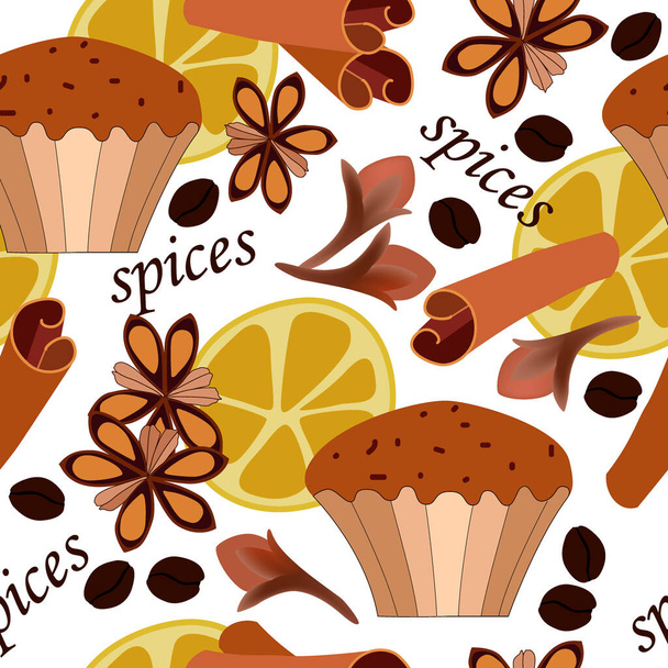 seamless pattern with spices for baking, ornament for wallpaper and fabric, wrapping paper - Vector, Image