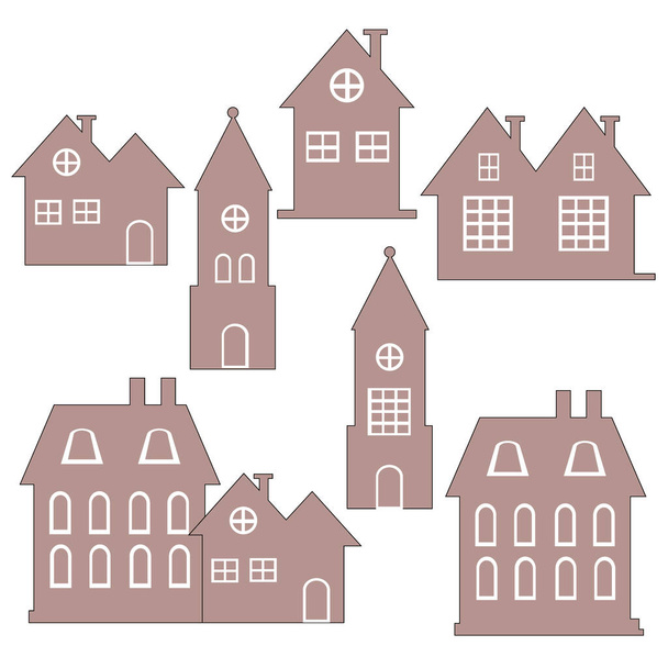 Комплект различных конструкций домов, векторная иллюстрация, изоляция на белом фоне
 - Вектор,изображение