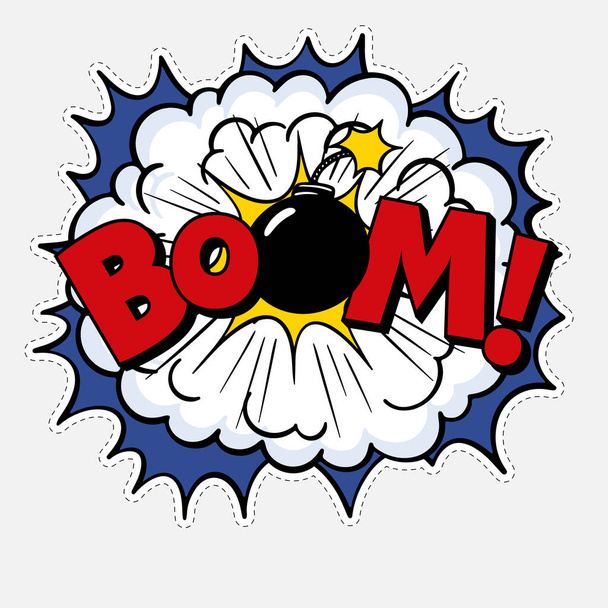 Pop art comic text BOOM, Sticker with comic sound effect - Vector, Image