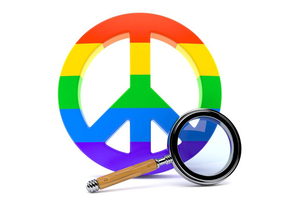 Símbolo de paz com lupa isolada sobre fundo branco. ilustração 3d
 - Foto, Imagem
