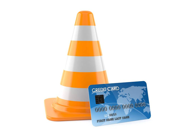 Cono de tráfico con tarjeta de crédito aislada sobre fondo blanco. ilustración 3d
 - Foto, imagen