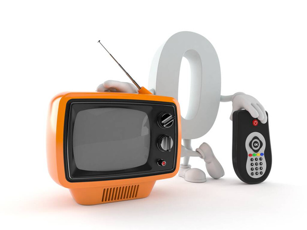 Zero personaggio con televisore e telecomando isolato su sfondo bianco. Illustrazione 3d
 - Foto, immagini