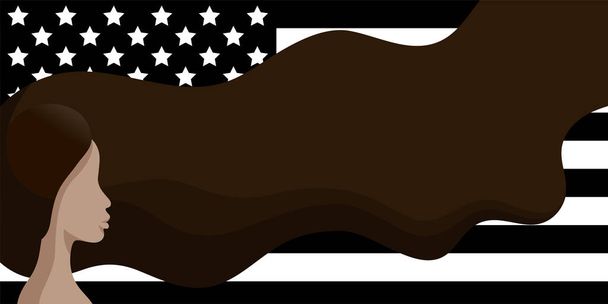 Black Lives Matter. Vector Illustration with afroamerican woman on black american flag background. Protest against racism and social inequality concept. For social media, web, banner. - Vector, Image