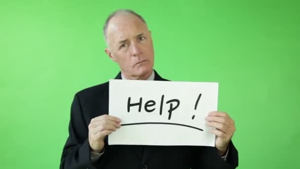 Homme d'affaires senior avec signe d'aide
 - Séquence, vidéo