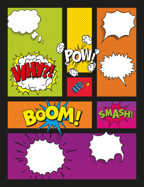 Comic book page template. Pop Art Style Blank. Retro Comic Book Vector Design elements - Vector, Image