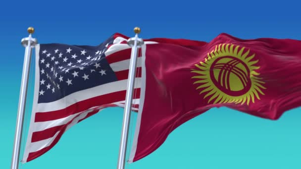 4k Ηνωμένες Πολιτείες της Αμερικής Usa και Κιργιζία Εθνική σημαία φόντο. - Πλάνα, βίντεο