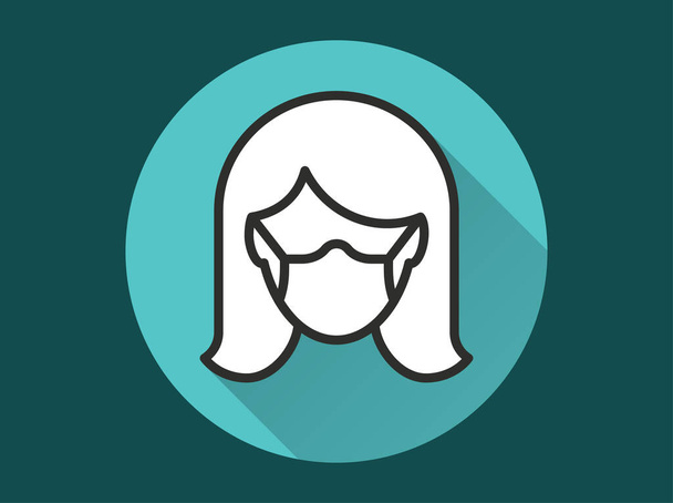 Woman in medical face mask icon. Simple illustration with long shadow isolated for graphic and web design. - Vector, Image