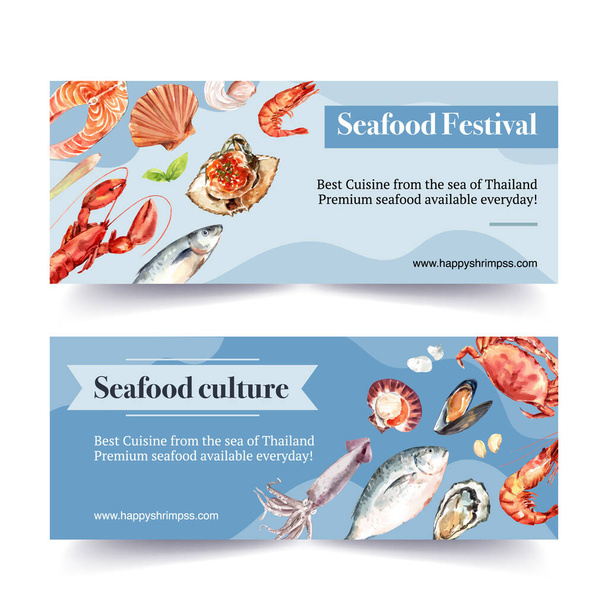 design elegante del modello di banner di pesce del mondo con testo, illustrazione vettoriale - Vettoriali, immagini