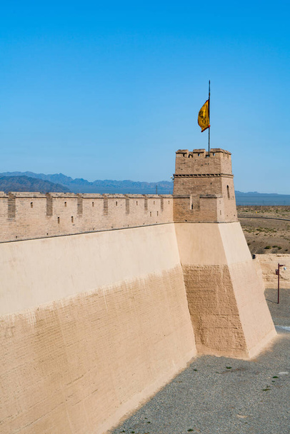 The majestic Jiayuguan Great Wall Corner Tower in Gansu Province, China.The turret of the Great Wall in Jiayuguan, Gansu, China - Photo, Image