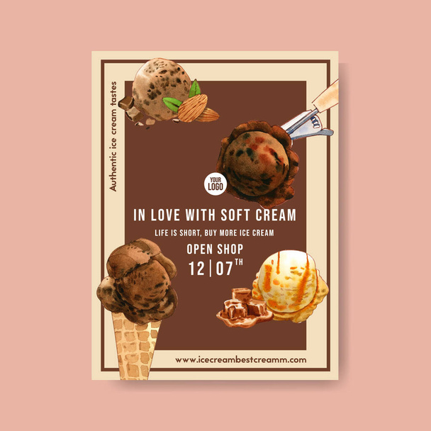 stylový design plakátu se zmrzlinou s textem, vektorová ilustrace - Vektor, obrázek