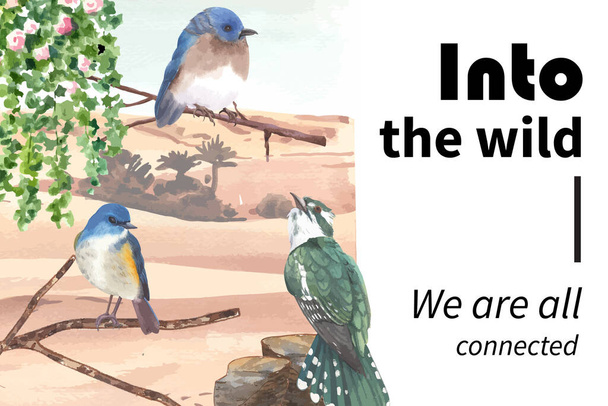 stilvolle Insekten und Vögel rahmen Vorlage Design mit Text, Vektorillustration - Vektor, Bild