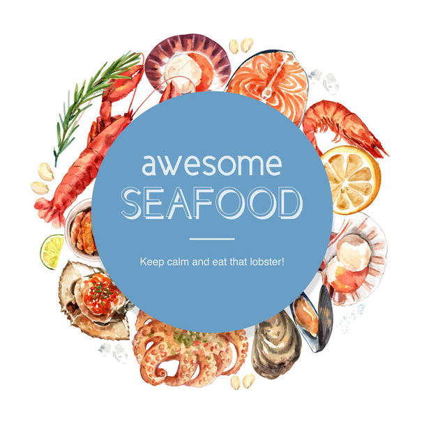 stylish world seafood poster template design with text, vector illustration - Vector, Image