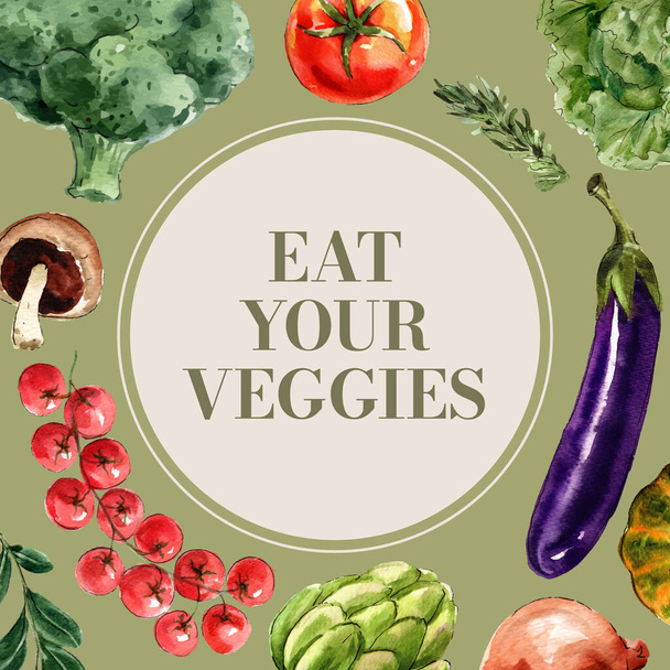 verduras con estilo diseño de plantillas de medios sociales con texto, ilustración vectorial  - Vector, imagen