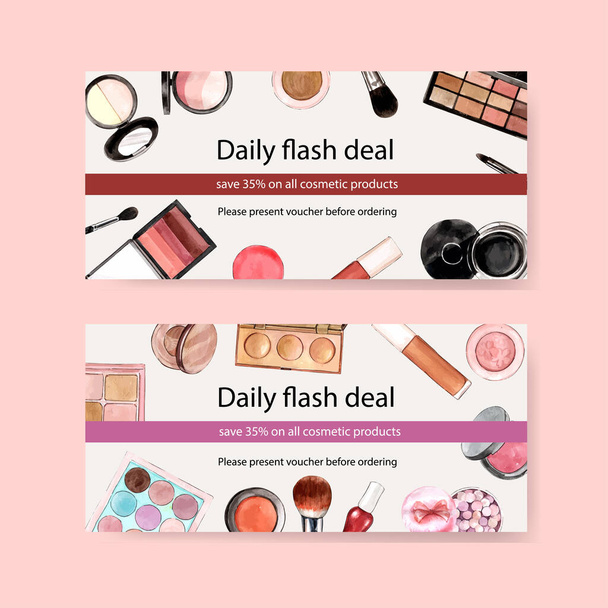 stylish cosmetic vouchers for social media template design with text, vector illustration - Vector, Image