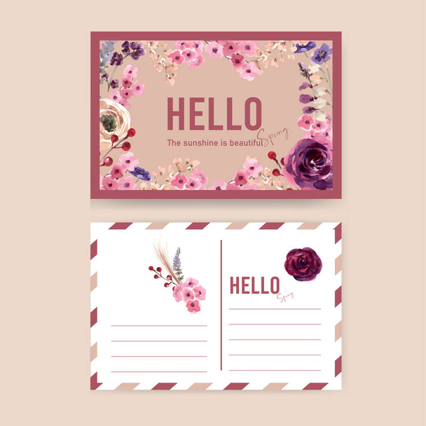 stylish template flowers postcards design with text, vector illustration - Vector, Image