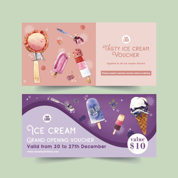 design de modelo de vouchers de sorvete elegante com texto, ilustração vetorial - Vetor, Imagem