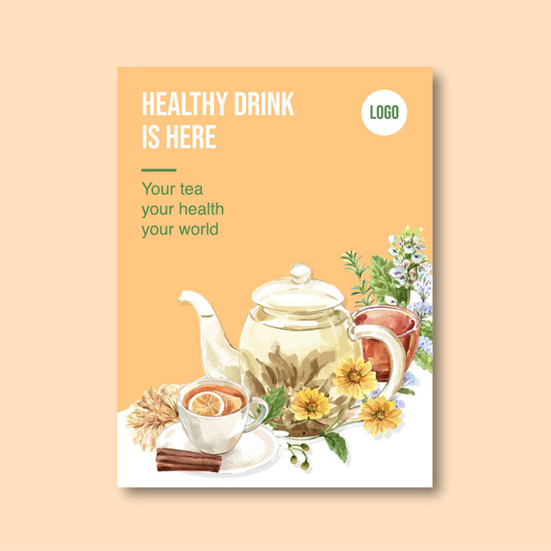 stílusos gyógynövény tea poszter sablon design szöveggel, vektor illusztráció - Vektor, kép