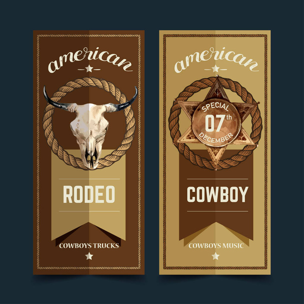 κομψό cowboy flyers πρότυπο σχεδιασμό με κείμενο, διανυσματική απεικόνιση - Διάνυσμα, εικόνα