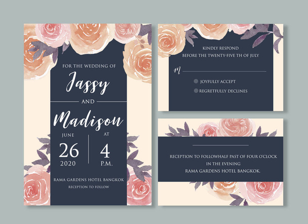 стильный дизайн свадебных открыток с текстом, векторными иллюстрациями - Вектор,изображение