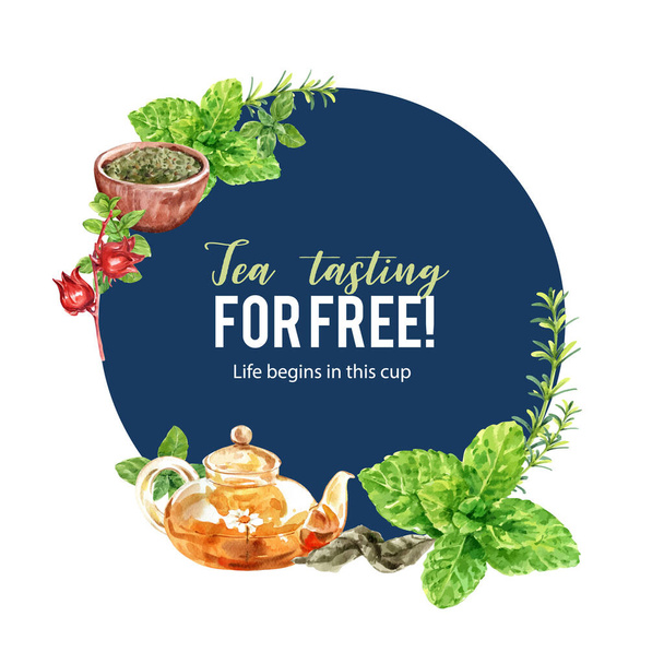 stylish herb tea wreath template design with text, vector illustration - Vector, Image