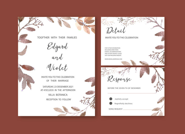 elegante diseño de la plantilla de tarjetas de boda con texto, ilustración vectorial - Vector, imagen