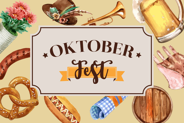 stílusos Oktoberfest keret sablon design szöveggel, vektor illusztráció - Vektor, kép