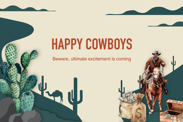design elegante modello di cornice cowboy con testo, illustrazione vettoriale - Vettoriali, immagini