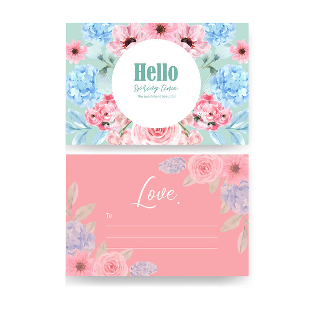 stylish floral charming postcards template design with text, vector illustration - Vector, Image