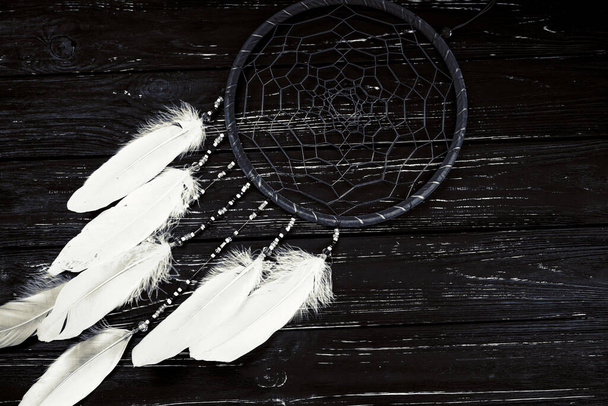 Dreamcatcher fából készült művészeti háttér - Fotó, kép