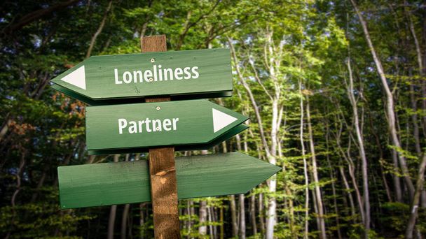 Ulica Podpisz drogę kierunku do partnera kontra samotność - Zdjęcie, obraz