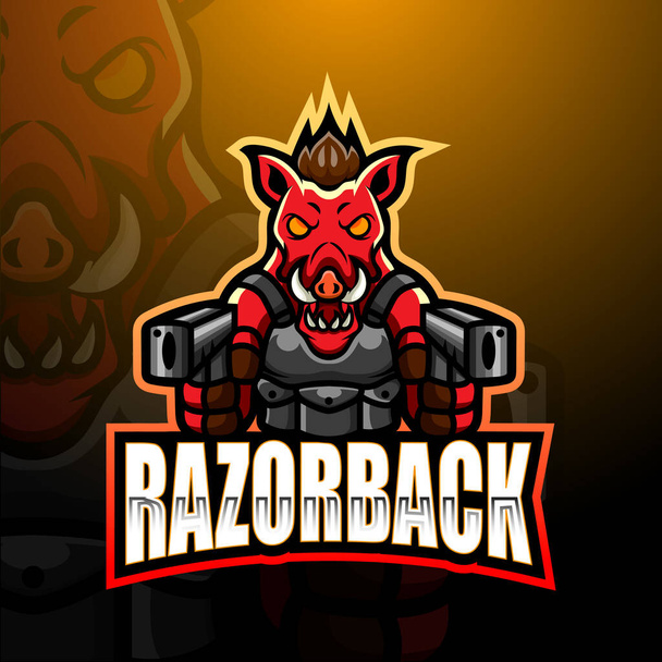 Ilustración vectorial del diseño del logo esport de la mascota de los artilleros Razorback
 - Vector, Imagen
