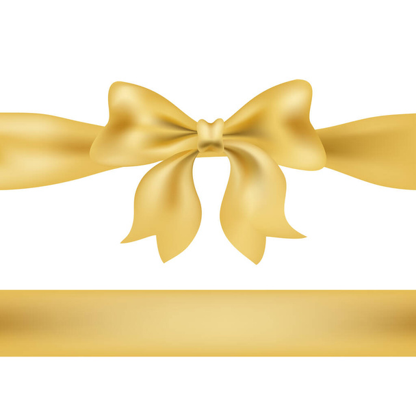 golden bow and ribbon on white. decorative design element for celebration greeting and invitation cards. vector  - Vektör, Görsel