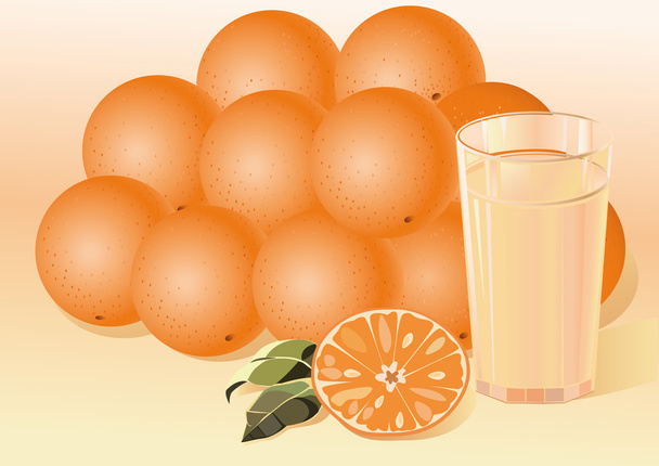 Sinaasappelen en sinaasappelsap. - Vector, afbeelding
