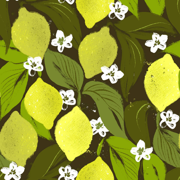 Цифровий безшовний візерунок з лимонами. Яскравий фон літніх фруктів. Ілюстрація для дизайну паперу та текстилю
. - Фото, зображення