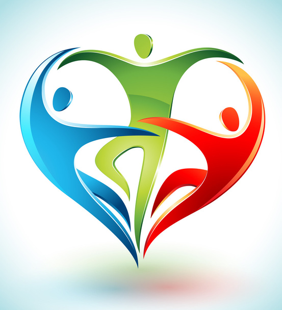 Three colorful figures dancing and forming a heart - Vector, Image