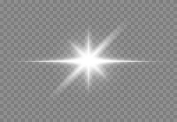 Shining stars isolated on a transparent white background. Effects, glare, radiance, explosion, white light, set. The shining of stars, beautiful sun glare. Vector illustration. - Vector, Image