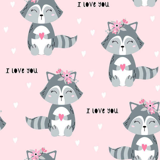 Seamless pattern with cute raccoon. Creative childish texture. Great for fabric, textile Vector Illustration - Vector, imagen