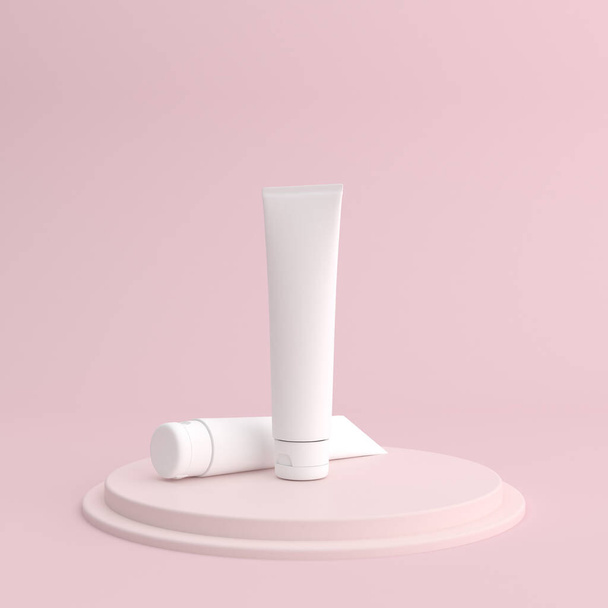 Maquette de récipient à crème cosmétique blanc. Style minimal. rendu 3D. - Photo, image