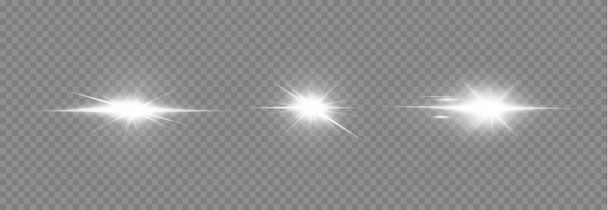 概要太陽光を透過する特殊レンズフレア光の効果。隔離された透明な背景。装飾要素。水平星バースト光線とスポットライト. - ベクター画像