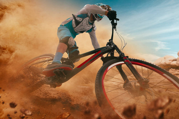 Downhill. Cyclist riding a bicycle. - Photo, Image