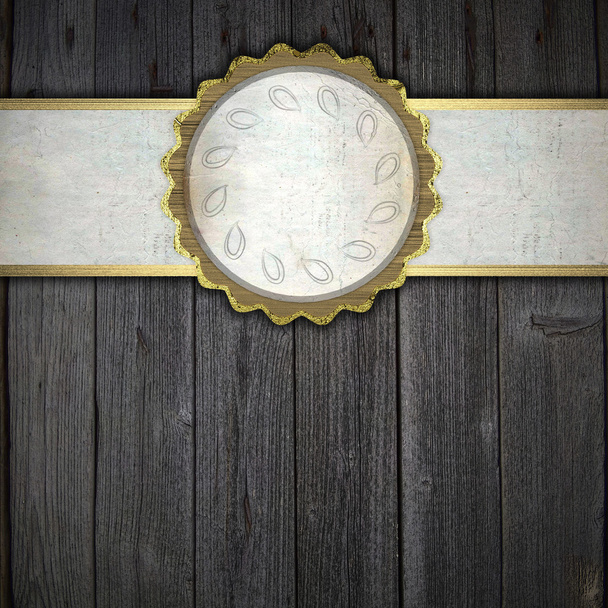 Wooden background with a white stripe and a golden circle - Fotó, kép