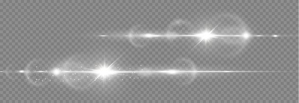 Estrellas brillantes aisladas sobre un fondo blanco transparente. Efectos, deslumbramiento, resplandor, explosión, luz blanca, conjunto. El resplandor de las estrellas, hermoso resplandor solar. Ilustración vectorial. - Vector, imagen
